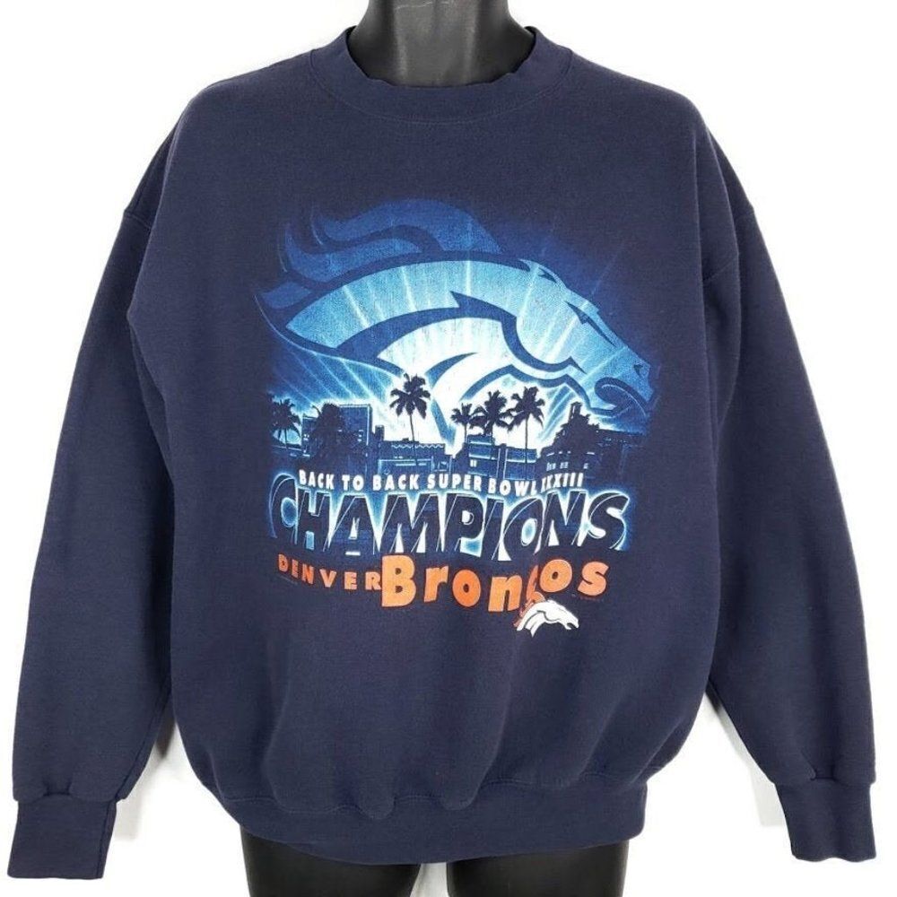 Denver Broncos Sweatshirt Vintage 90s 1999 Super Bowl XXXIII Champions Large